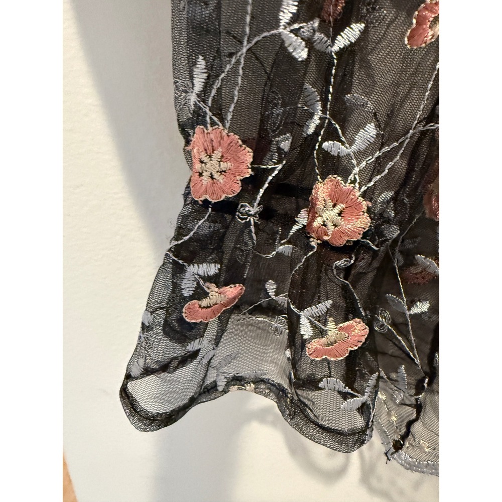 Nanette Lepore Sheer Black Floral Embroidered Mesh Blouse - Picture 2 of 5
